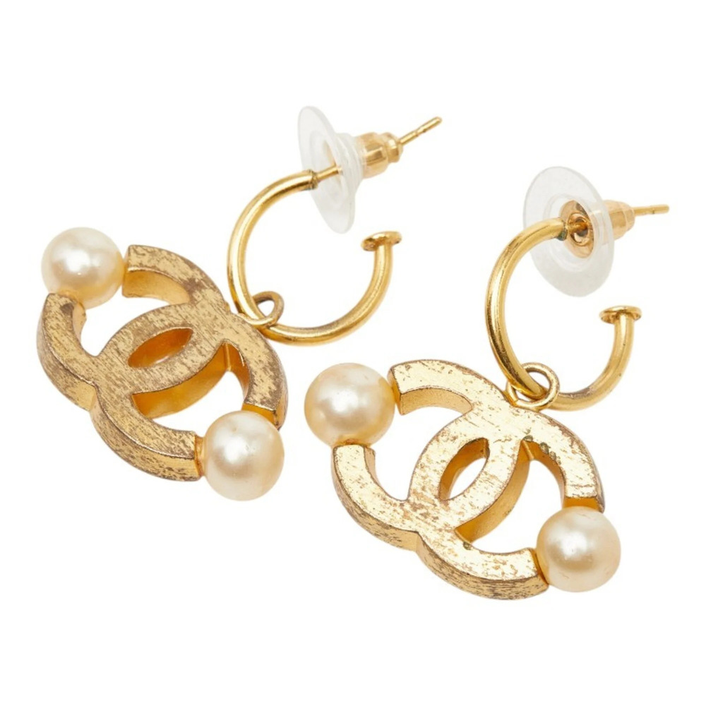 Chanel Coco Mark Earrings, Gold Plated, Faux Pearl, Women's CHANEL - Picture 2 of 6